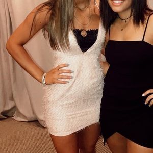 Deep V-Neck Dress with Eyelash Fringe